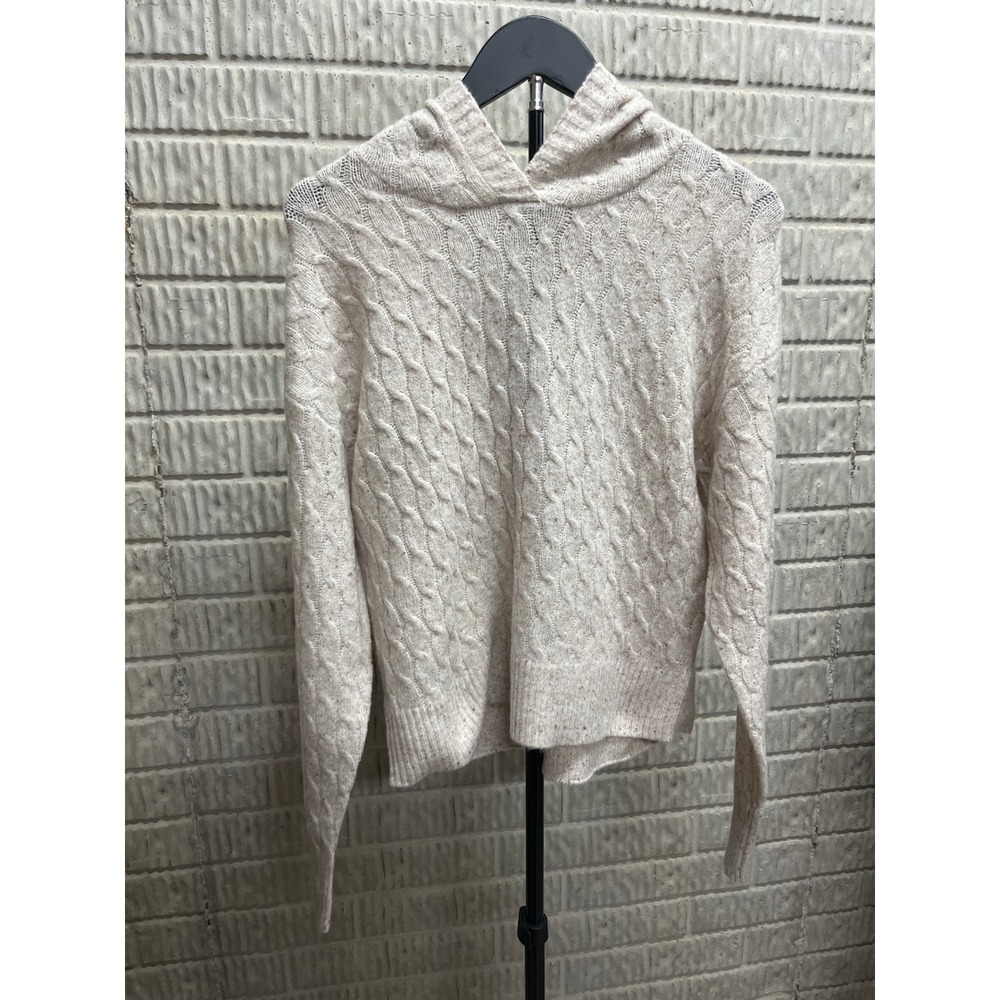 Auden Womens Cable Knit Hoodie Oatmeal Cream Speckled Sweater Small
